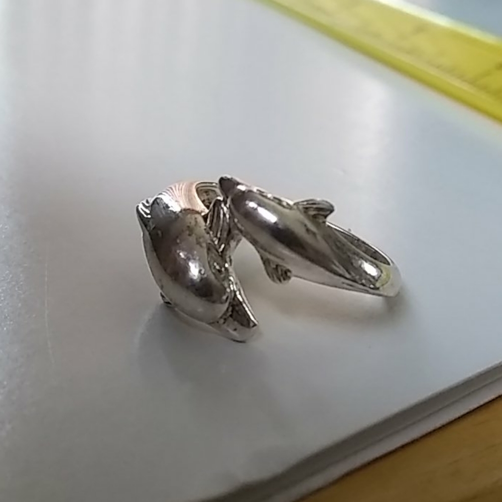 Sterling Solid Silver 925 Two Dolphins Ring - image 3